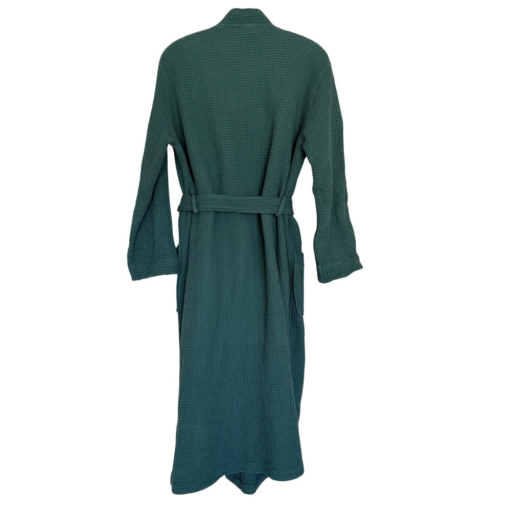 Coyuchi Organic Cotton Unisex Waffle Robe in Spruce Green S/M Self Tie NEW!! - Picture 5 of 11